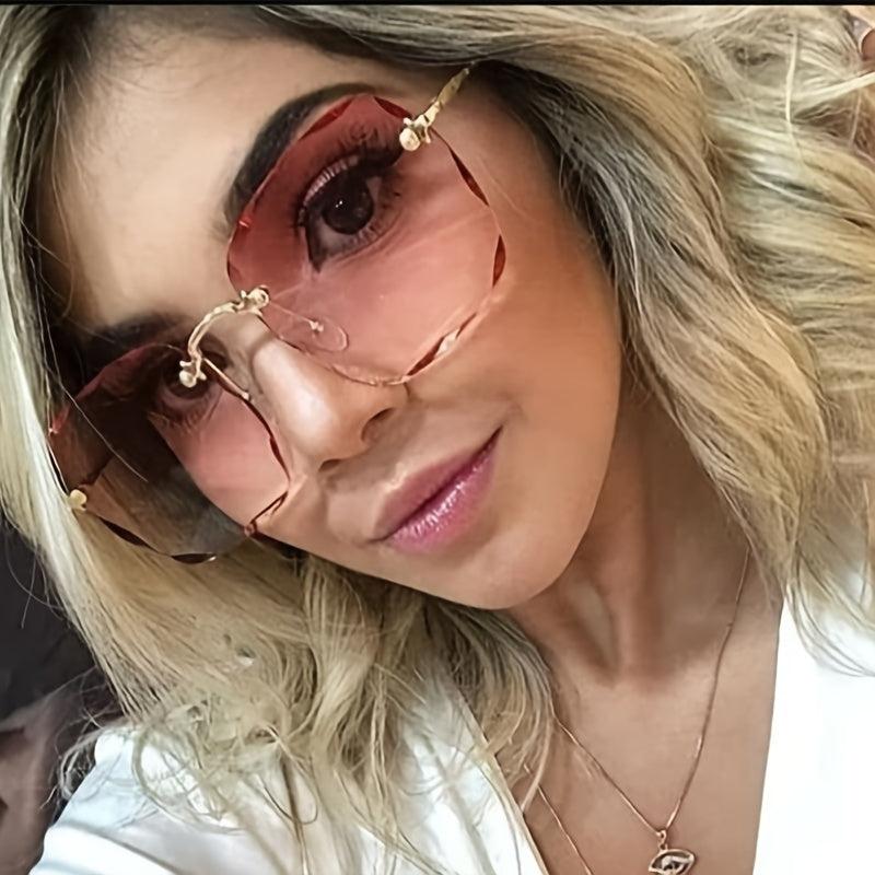 Rimless Square Sunglasses Tinted Lens UV400