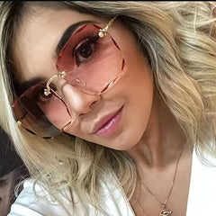 Rimless Square Sunglasses Tinted Lens UV400