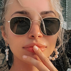 Geometric Frame Sunglasses Thin Metal Temple UV400