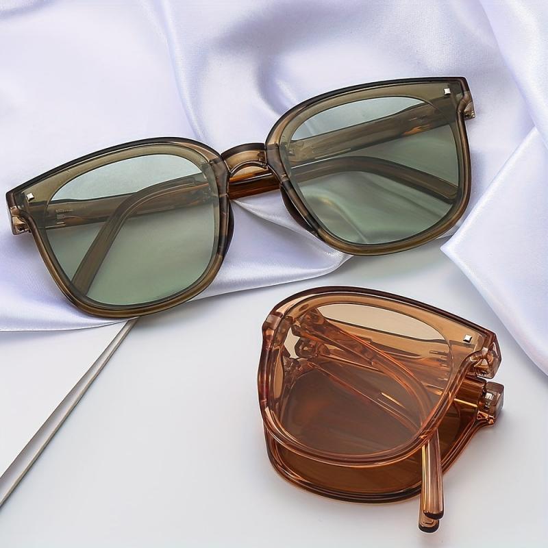 Square Frame Sunglasses Foldable Rivet Decor Polarized Glasses