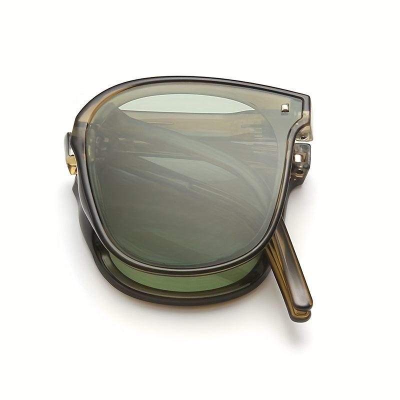 Square Frame Sunglasses Foldable Rivet Decor Polarized Glasses