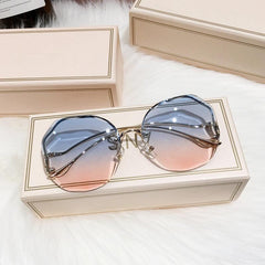 Semi Rimless Sunglasses Ombre Lens Metal Frame Glasses
