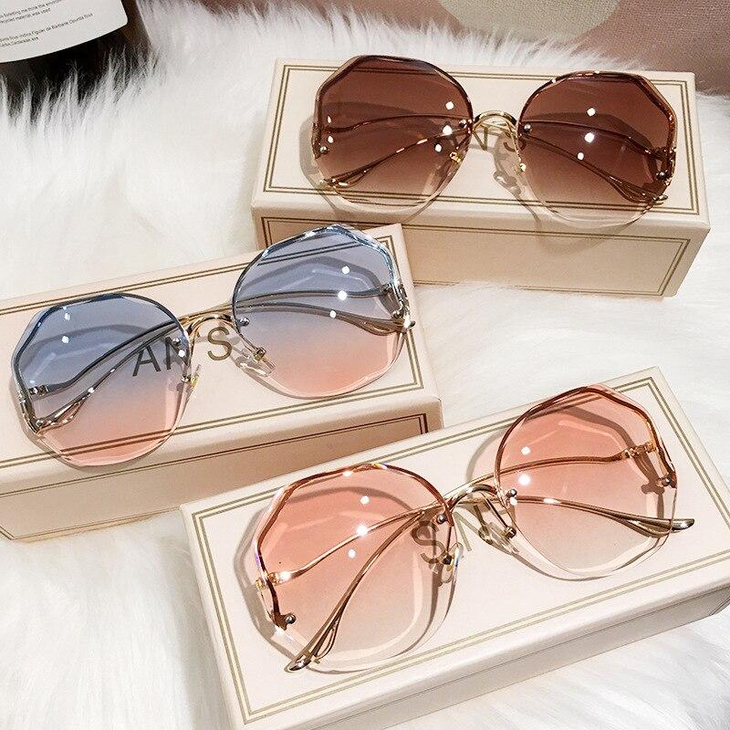 Semi Rimless Sunglasses Ombre Lens Metal Frame Glasses