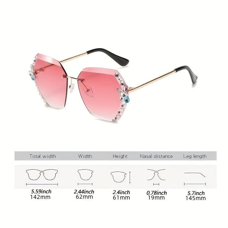Rimless Ombre Lens Sunglasses Rhinestone Decor Oversized Cat Eye Eyewear