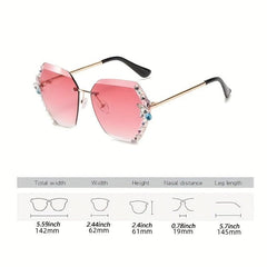Rimless Ombre Lens Sunglasses Rhinestone Decor Oversized Cat Eye Eyewear