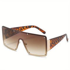 Ombre Lens Flat Top Sunglasses Rivet Decor Shield Eyewear UV400