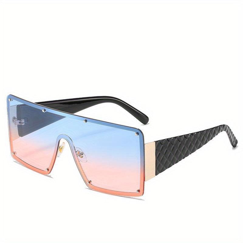 Ombre Lens Flat Top Sunglasses Rivet Decor Shield Eyewear UV400