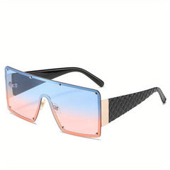 Ombre Lens Flat Top Sunglasses Rivet Decor Shield Eyewear UV400