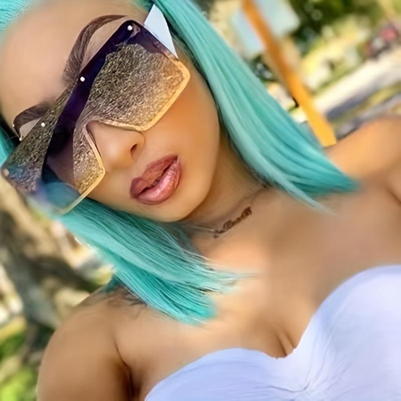 Ombre Lens Flat Top Sunglasses Rivet Decor Shield Eyewear UV400