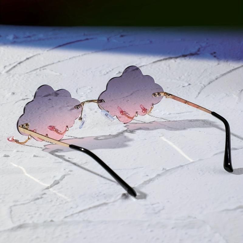 Cloud Rimless Sunglasses Ombre Lens Tassel & Rivet Decor UV400
