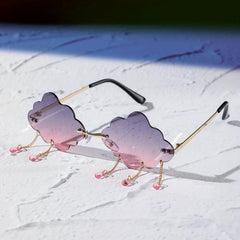 Cloud Rimless Sunglasses Ombre Lens Tassel & Rivet Decor UV400