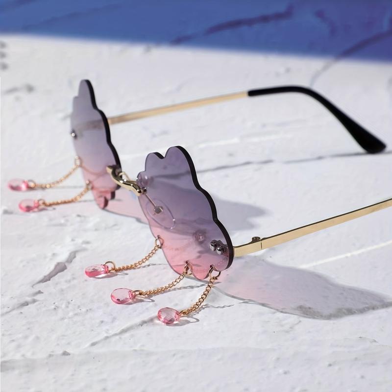 Cloud Rimless Sunglasses Ombre Lens Tassel & Rivet Decor UV400