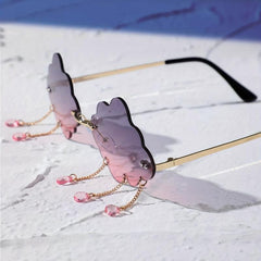 Cloud Rimless Sunglasses Ombre Lens Tassel & Rivet Decor UV400