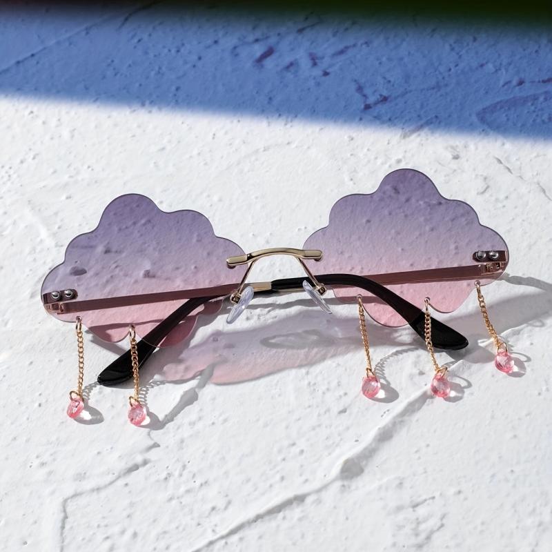 Cloud Rimless Sunglasses Ombre Lens Tassel & Rivet Decor UV400