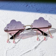 Cloud Rimless Sunglasses Ombre Lens Tassel & Rivet Decor UV400