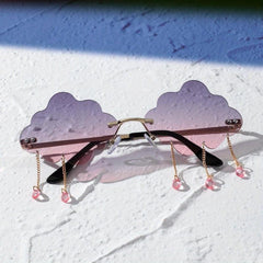 Cloud Rimless Sunglasses Ombre Lens Tassel & Rivet Decor UV400