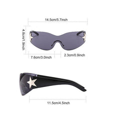 Y2K Wrap Around Sunglasses For Women Men Cyberpunk One piece Star Decor Glasses