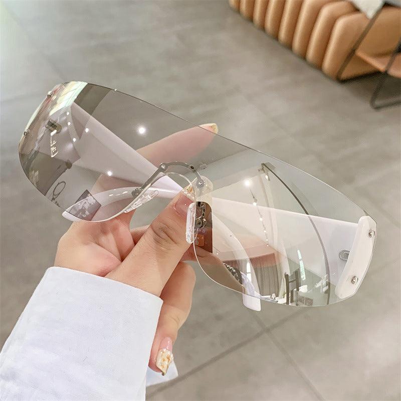 Y2K Wrap Around Sunglasses For Women Men Cyberpunk One piece Star Decor Glasses