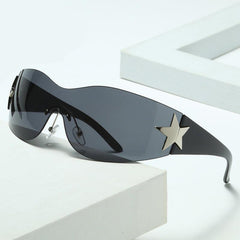 Y2K Wrap Around Sunglasses For Women Men Cyberpunk One piece Star Decor Glasses