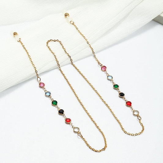 Colorful Rhinestone Glasses Chain Vintage Metal Golden Accessories