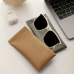 Solid Glasses Bag Automatic Closure PU Leather Sunglasses Pouch