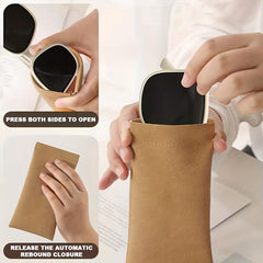 Solid Glasses Bag Automatic Closure PU Leather Sunglasses Pouch