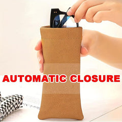 Solid Glasses Bag Automatic Closure PU Leather Sunglasses Pouch