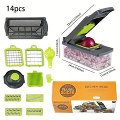 16-Piece Vegetable Chopper & Fruit Slicer with Container - Manual Food Grater