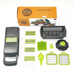 16-Piece Vegetable Chopper & Fruit Slicer with Container - Manual Food Grater