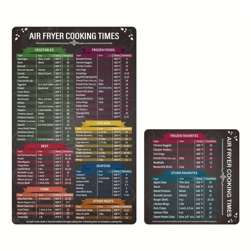 2pcs Air Fryer Magnetic Cheat Sheet Set Air Fryer Accessories Cook Times
