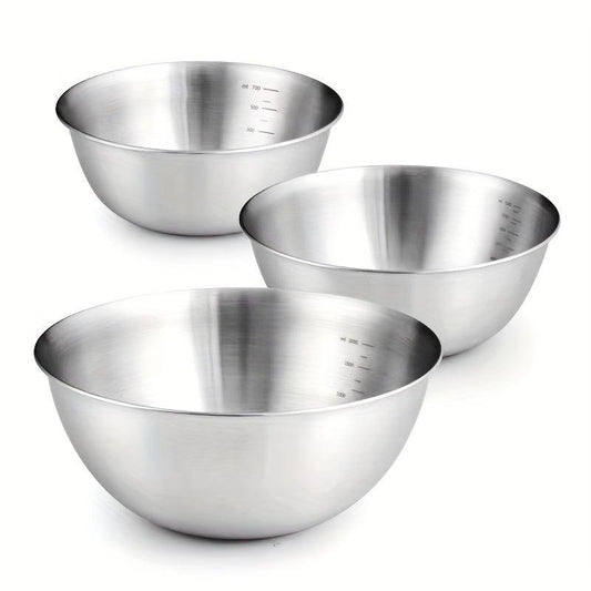 3pcs Stainless Steel Mixing Bowls Salad Kitchen Gadgets