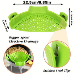 Adjustable Silicone Pot Strainer with Snap Clip for Pasta Food