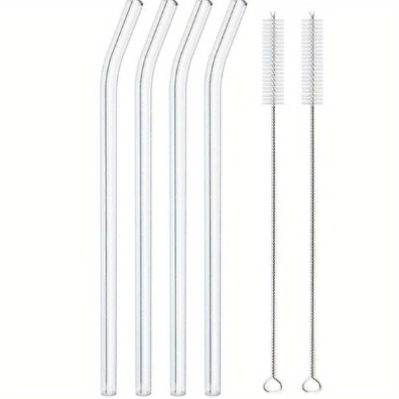 4pcs Reusable Glass Straws Bent Straight 8mm Eco Friendly Cocktail Straws