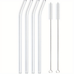 4pcs Reusable Glass Straws Bent Straight 8mm Eco Friendly Cocktail Straws