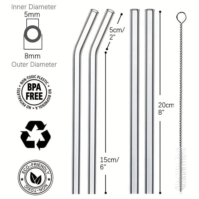 4pcs Reusable Glass Straws Bent Straight 8mm Eco Friendly Cocktail Straws