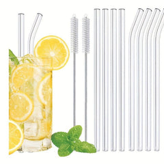 4pcs Reusable Glass Straws Bent Straight 8mm Eco Friendly Cocktail Straws