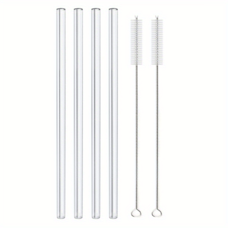 4pcs Reusable Glass Straws Bent Straight 8mm Eco Friendly Cocktail Straws