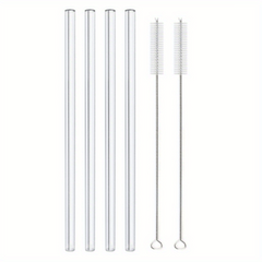 4pcs Reusable Glass Straws Bent Straight 8mm Eco Friendly Cocktail Straws