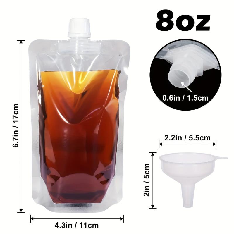 12pcs Clear 8 oz Juice Pouches with Funnel for Outdoor Travel