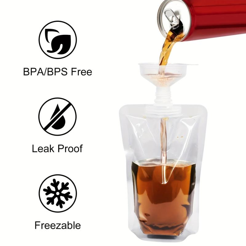 12pcs Clear 8 oz Juice Pouches with Funnel for Outdoor Travel