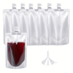 12pcs Clear 8 oz Juice Pouches with Funnel for Outdoor Travel