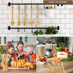 5pc Engraved Horror Spoons Bamboo Utensils for Halloween