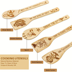 5pc Engraved Horror Spoons Bamboo Utensils for Halloween