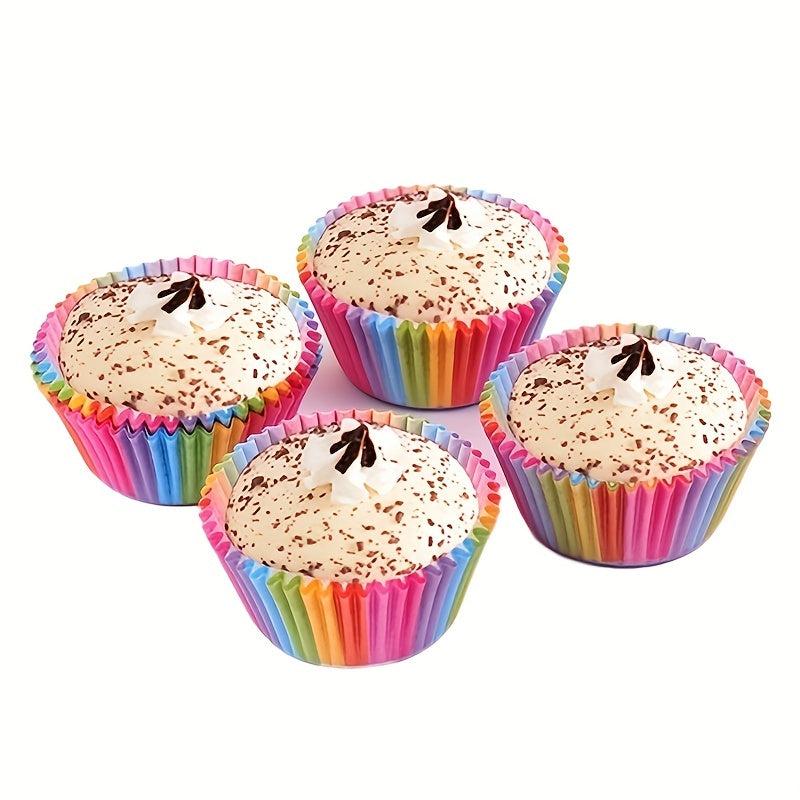 100pcs Disposable Muffin Cups Rainbow Colorful Cupcake Cups Paper Cupcake Liners