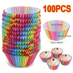 100pcs Disposable Muffin Cups Rainbow Colorful Cupcake Cups Paper Cupcake Liners
