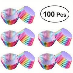 100pcs Disposable Muffin Cups Rainbow Colorful Cupcake Cups Paper Cupcake Liners