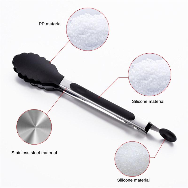 Silicone Food Tong Stainless Steel Kitchen Tongs BBQ Salad Tools