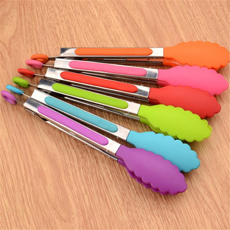 Silicone Food Tong Stainless Steel Kitchen Tongs BBQ Salad Tools