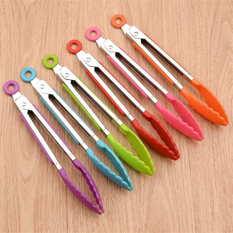 Silicone Food Tong Stainless Steel Kitchen Tongs BBQ Salad Tools