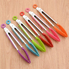 Silicone Food Tong Stainless Steel Kitchen Tongs BBQ Salad Tools